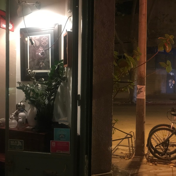 Interior and exterior, cafe and street, night, candy bar, palermo, montevideo