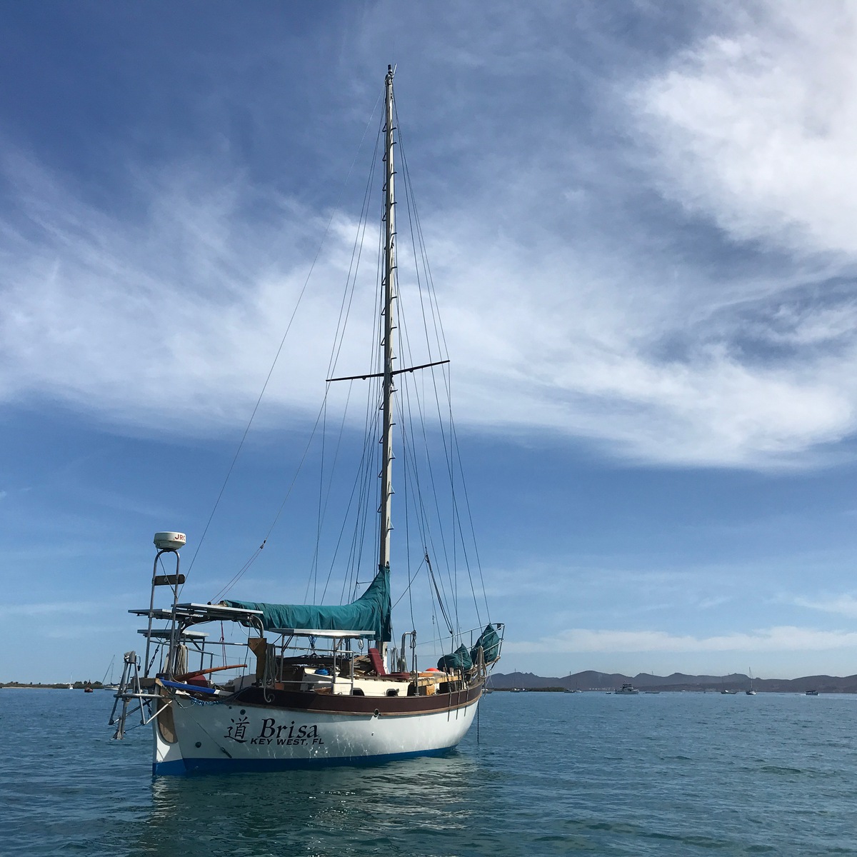 Brisa at anchor, free at last to navigate