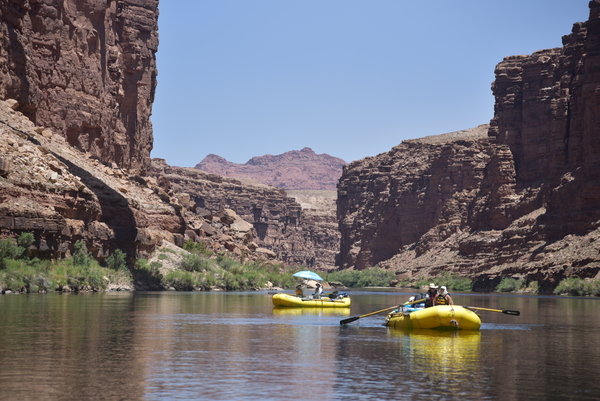 Looking upstream the Colorado, two river rafts