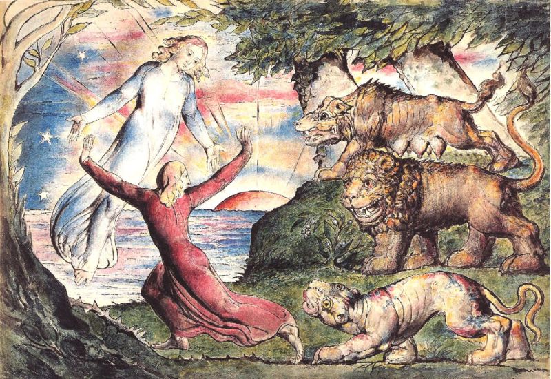 Dante rescued by Virgil from the three
beasts