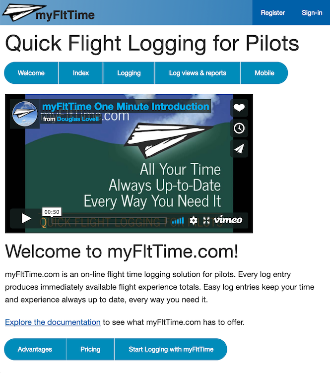 myFltTime.com landing page