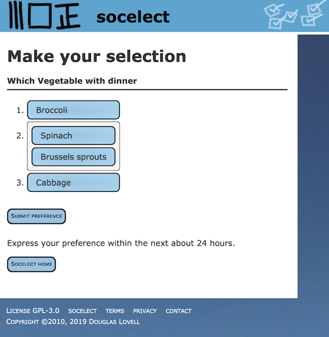 socelect which vegetable